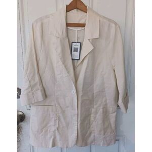 Jofemuho Blazer Jacket Womens XL Cotton/Linen 3/4 Sleeve Crop Work Casual